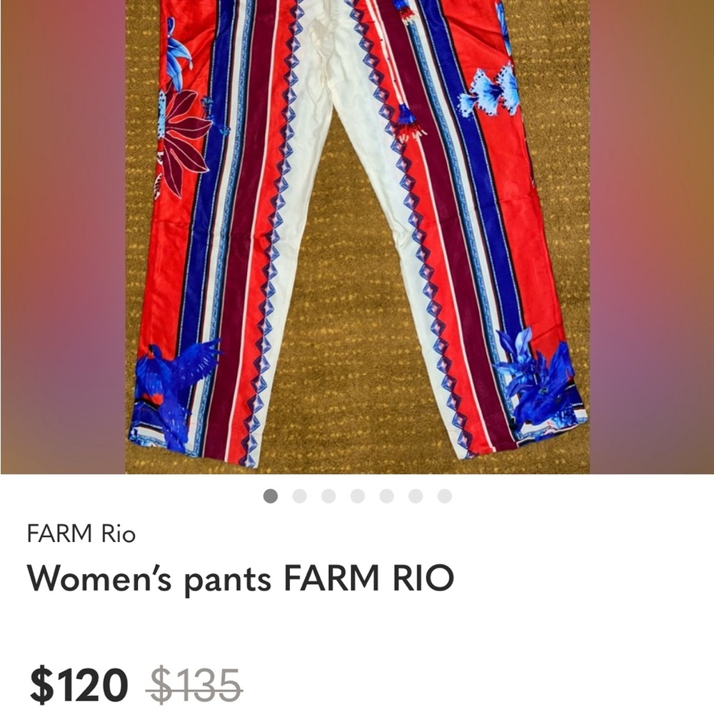 FARM Rio Red, Cream & Blue Striped Floral Drawstring Wide-Leg Pants - Picture 5 of 8